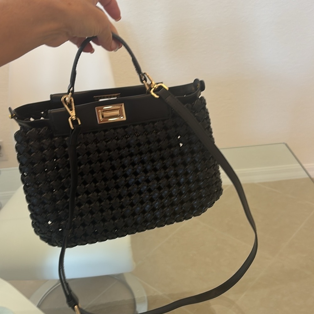 Elegant Black Vegan Woven Handbag